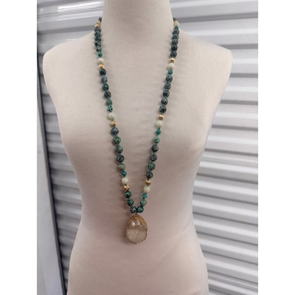 Heavy Beaded Necklace with Geode Pendant